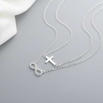 Wholesale Women Jewelry Zirconia 925 Sterling Silver Cross Double Layer Necklace Pendant