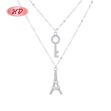 Collares de lujo de moda 925 de doble capa con candado plateado de la Torre Eiffel