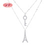 Vintage a granel 925 | Collar de doble capa con candado de la Torre Eiffel de plata de ley | Joyería de moda para mujer