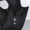Fashion Luxury Bulk 3A Zirconia | 925 Pure Silver Four Leaf Clover Lock Double Layer Pendant Necklace | For Women Charm Jewlery