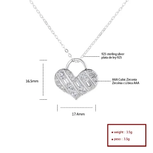 Wholesale Fine Aaa Zirconia | 925 Sterling Silver Charm Heart-Shaped Lock Necklace | Pendant For Women Fashionable Jewellery