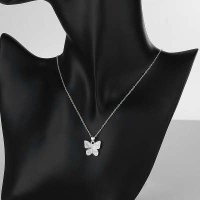 Wholesale Luxury Fashion Microinlay Aaa Zircon Necklace 925 Sterling Silver Curb Chain Butterfly