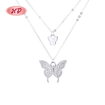 Wholesale Vintage Bulk 3A Zirconia | 925 Sterling Silver Double Layer Butterfly Pendant | Necklaces For Charm Women Jewlery