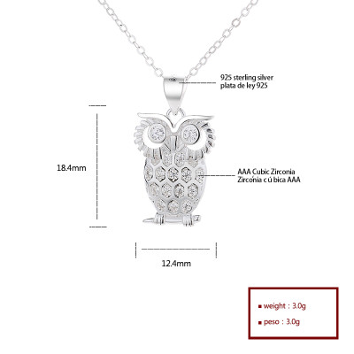 Wholesale Fashion Blank |  Hip Hop Hand Inlay Aaa Zircon | 925 Owl Silver Pendant Necklace For Unisex