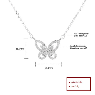 Fine Bulk Jewelry Aaa Zirconia Charm | 925 Silver Sterling Hollow Butterfly | Pendant Necklaces For Women Wedding