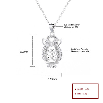 Wholesale Fashion Bulk Aaa Zirconia | 925 Charm Animal Owl | Sterling Silver Pendant Necklaces For Ladies Jewellery