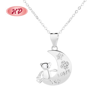 Lovely Heart Shaped Bear 925 Sterling Silver Moissanite | Pendant Necklace With Letter Pendant