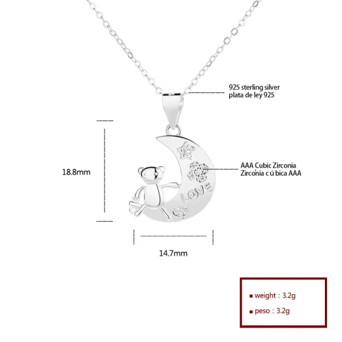 Lovely Heart Shaped Bear 925 Sterling Silver Moissanite | Pendant Necklace With Letter Pendant