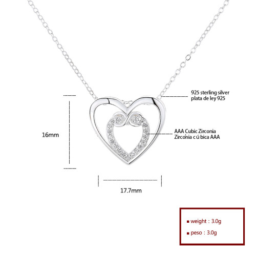 Bulk Aaa Zirconia Silver Plated Heart Necklace - Wholesale Luxury Jewelry for Women