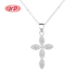 High-Quality 925 Sterling Silver Mother Necklaces - Elegant Cross Leaf Pendant Design for Retailers