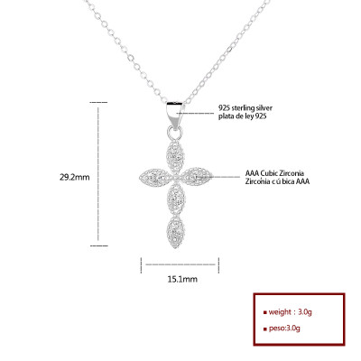 High-Quality 925 Sterling Silver Mother Necklaces - Elegant Cross Leaf Pendant Design for Retailers