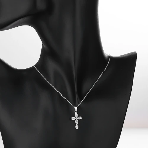 High-Quality 925 Sterling Silver Mother Necklaces - Elegant Cross Leaf Pendant Design for Retailers