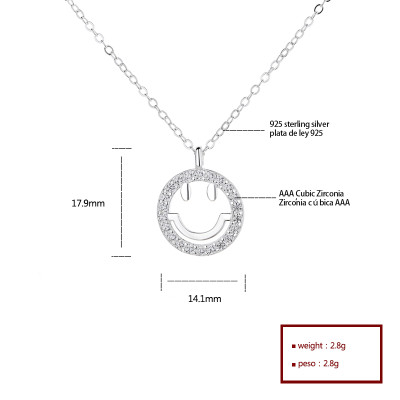 Wholesale Fashion Jewelry: Trendy Sterling Silver Necklace Pendant with Cubic Zirconia Emoji Design