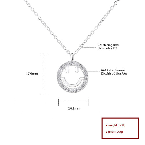 Joyería de moda al por mayor: moderno colgante de collar de plata de ley con diseño de emoji de circonita cúbica