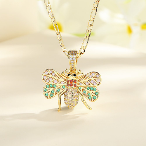 Luxurious Wholesale Fashion Aaa Zircon Cubic Zirconia 18K Gold Animal Jewelry: Bee Necklace for Women