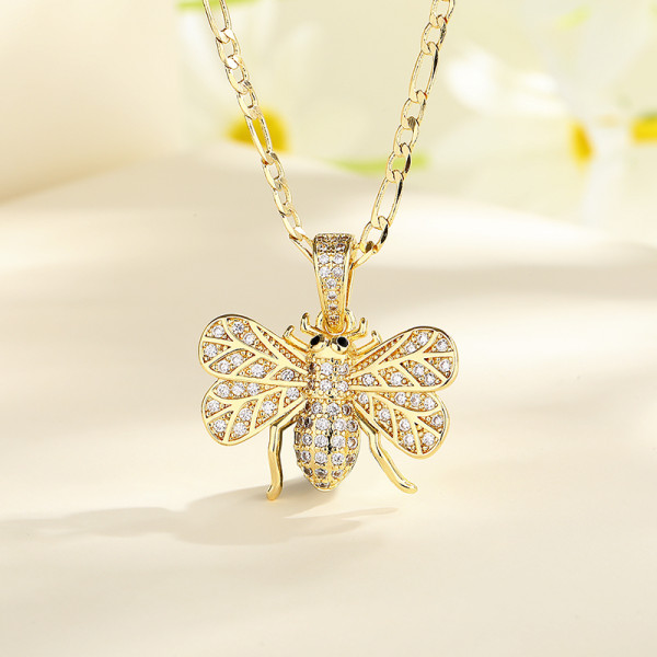 Joyería animal lujosa del oro de la circona cúbica 18K del circón Aaa de la moda al por mayor: Collar de la abeja para las mujeres