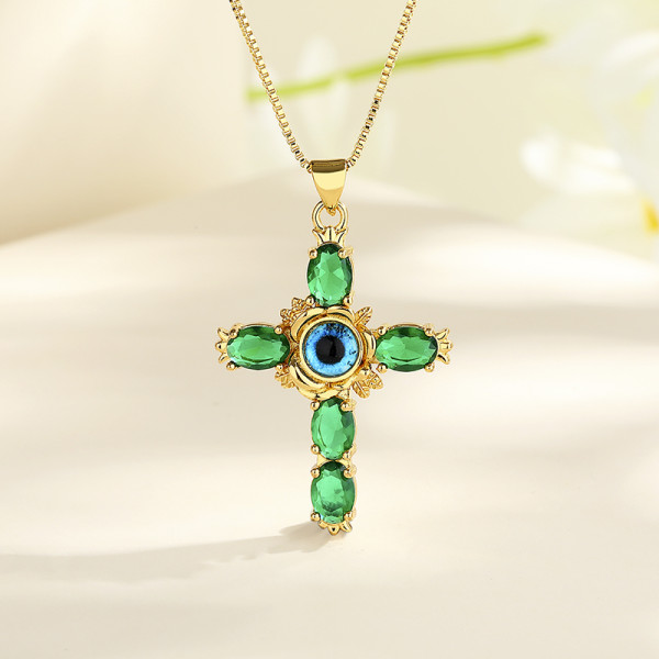 18K Gold Plated Cross Pendant Necklace with Religion Eye - Perfect for Wholesale and Retail