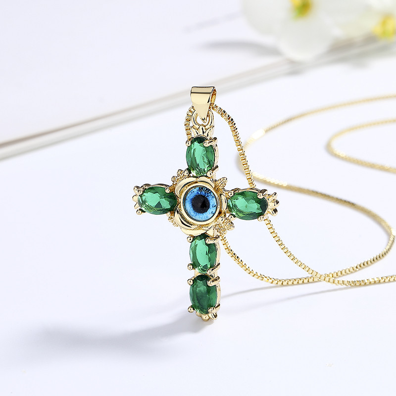 Gold-Plated Devil's Eye Cross Zircon Necklace