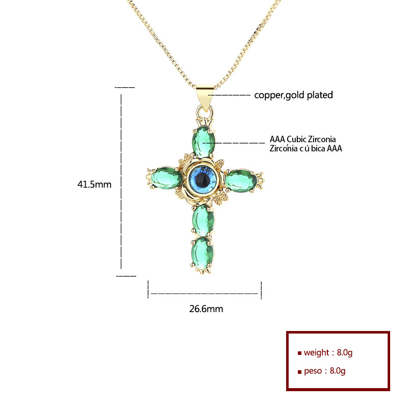 Gold-Plated Devil's Eye Cross Zircon Necklace