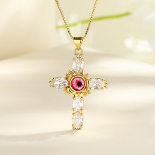 Cross Pendant Necklace with Religion Eye | 18K Gold Plated for Wholesale and Retail Jewelry