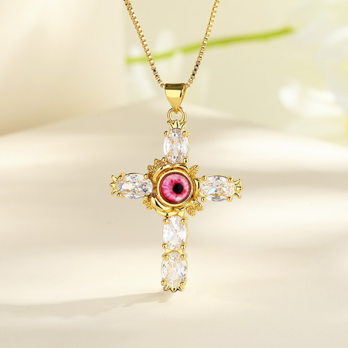 Cross Pendant Necklace with Religion Eye | 18K Gold Plated for Wholesale and Retail Jewelry