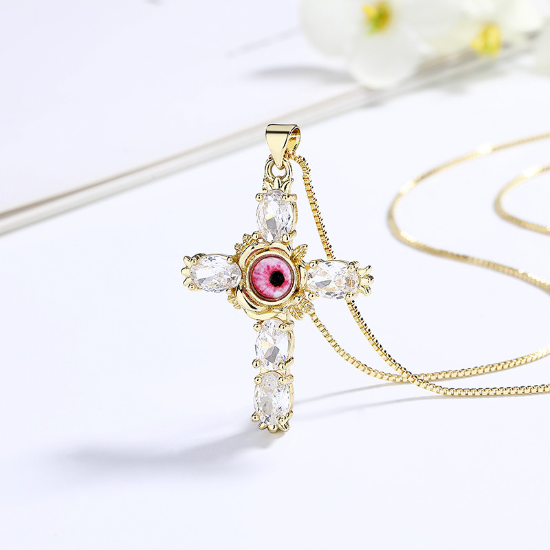 Gold-Plated Devil's Eye Cross Zircon Necklace