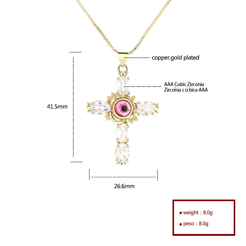 Gold-Plated Devil's Eye Cross Zircon Necklace