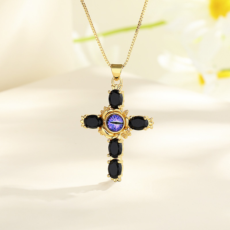 Gold-Plated Devil's Eye Cross Zircon Necklace