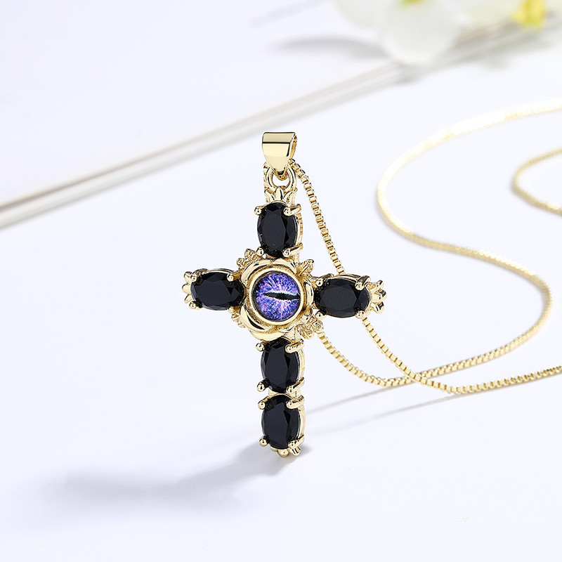 Gold-Plated Devil's Eye Cross Zircon Necklace