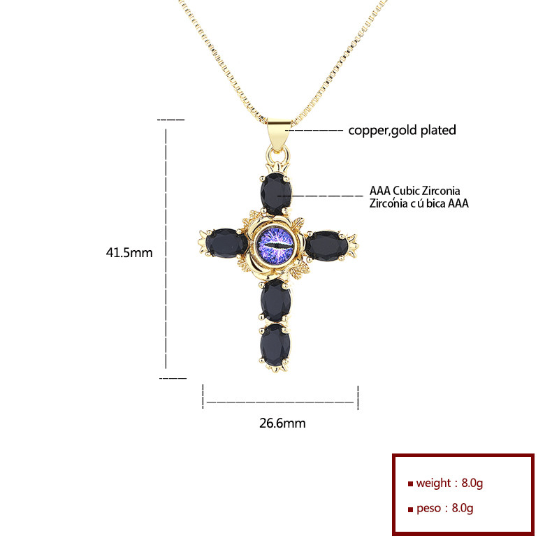 Gold-Plated Devil's Eye Cross Zircon Necklace