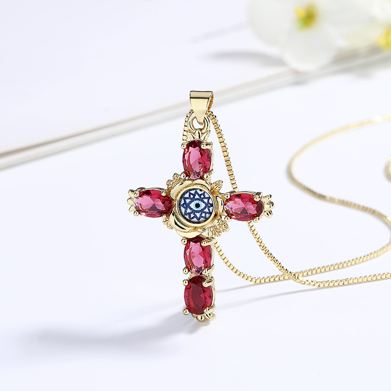 Gold-Plated Devil's Eye Cross Zircon Necklace