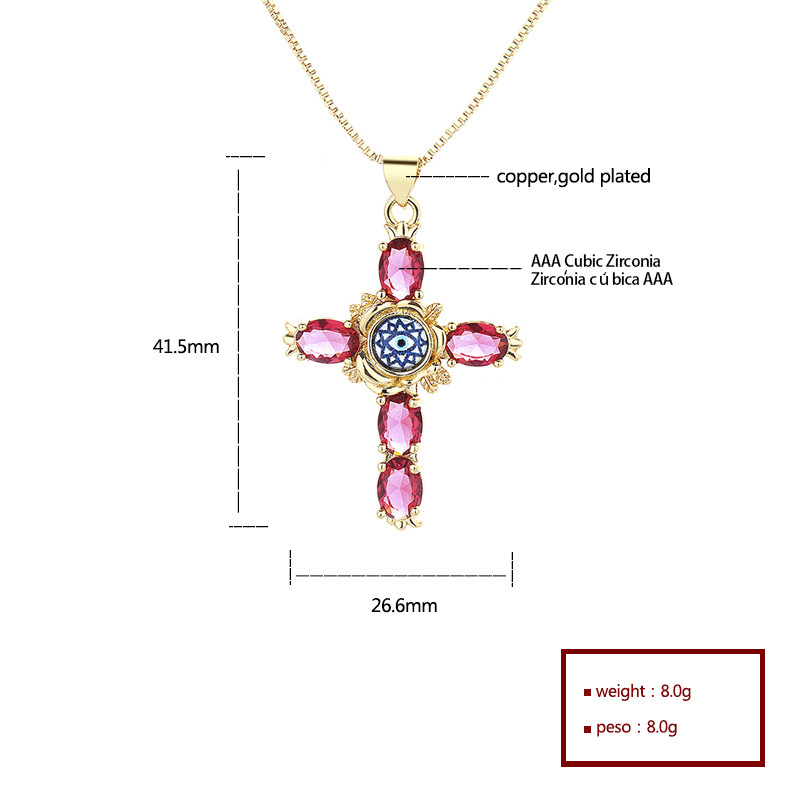 Gold-Plated Devil's Eye Cross Zircon Necklace