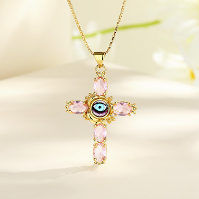 18K Gold Plated Cross Pendant Necklace with Religion Eye - Perfect for Wholesale and Retail