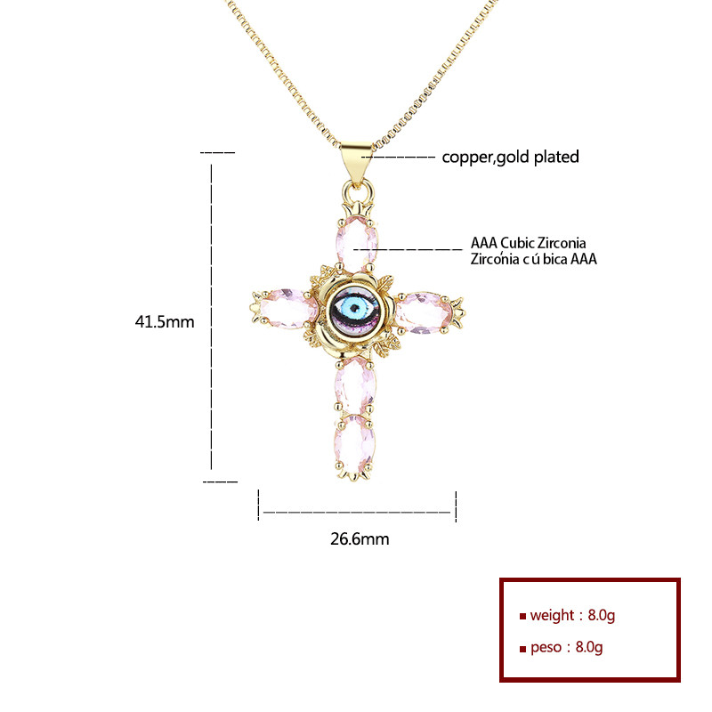 Gold-Plated Devil's Eye Cross Zircon Necklace
