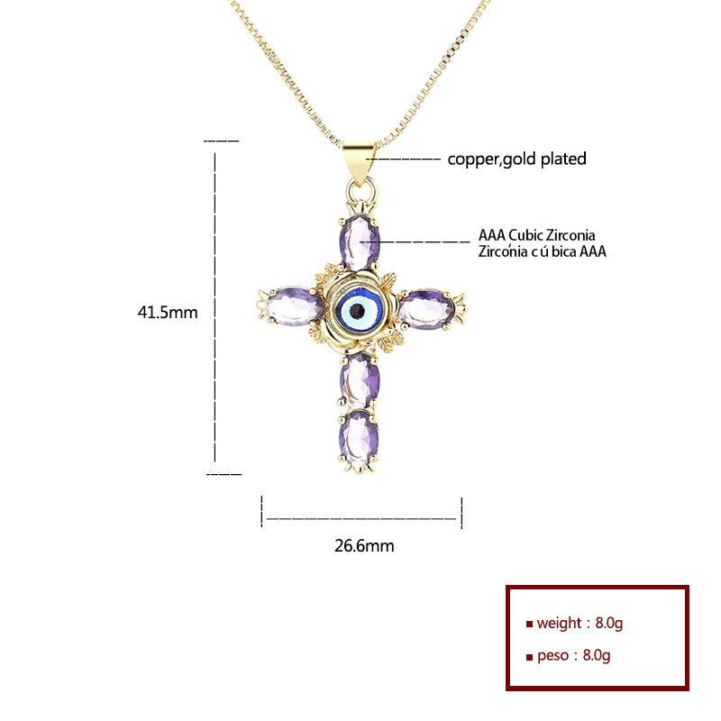 Gold-Plated Devil's Eye Cross Zircon Necklace