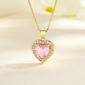 Exclusive Wholesale: 18K Gold-Filled Heart Necklace with Shiny 3A Zircon Cubic Zirconia - Perfect for Women