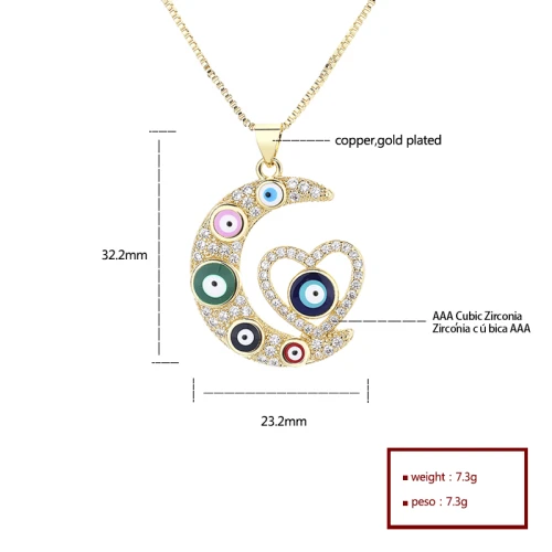 Luxurious Religious Jewelry: 18K Gold Necklace with Heart Charm and Cubic Zirconia