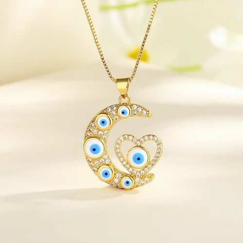 Luxurious Religious Jewelry: 18K Gold Necklace with Heart Charm and Cubic Zirconia