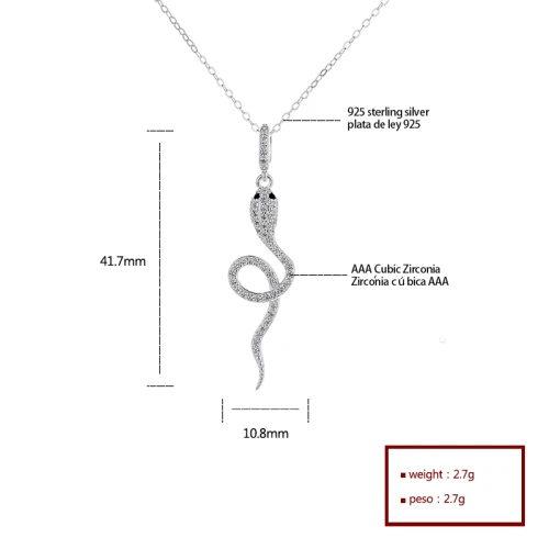 China Hd Jewelry Supplier Elegant Adjustable Snake with Zirconia Pendant in 925 Silver