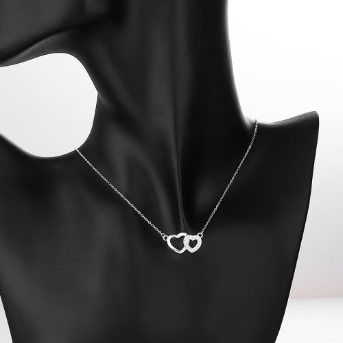 Wholesale 925 Sterling Silver Double Heart Pendant Necklaces: Fashion Vintage Bulk AAA Zirconia