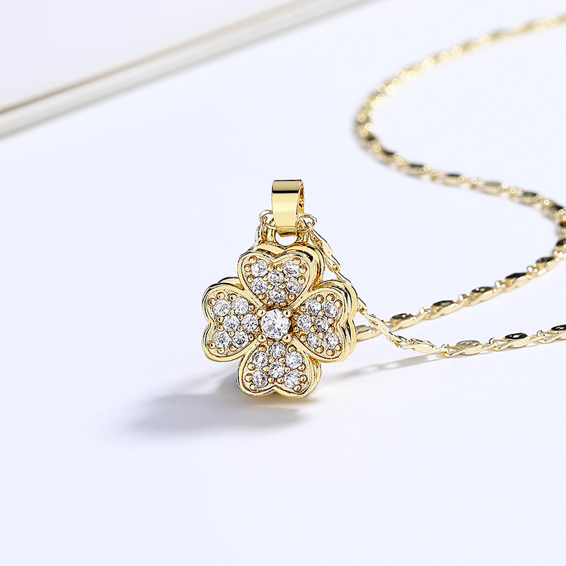 18k Gold-Plated Zircon Rotating Flower Necklace