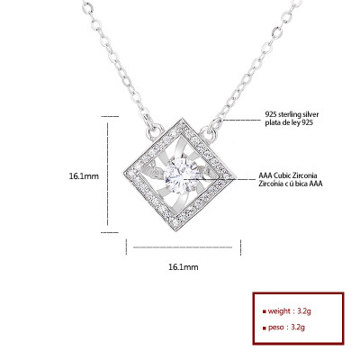Bulk Order Zirconia Silver Necklace - Wholesale, 925 Sterling, Square Pendant, Women's Jewelry