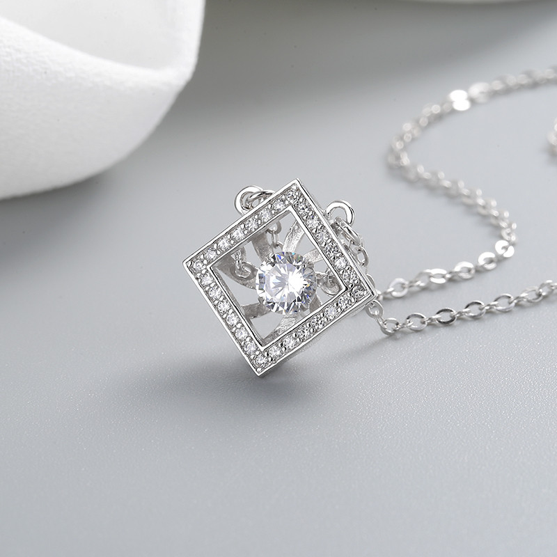 Square Zircon Silver Necklace