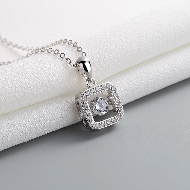 Square Zircon Silver Necklace