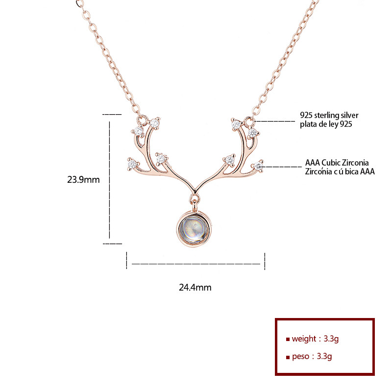 Deer Antler Zircon Silver Necklace for Women