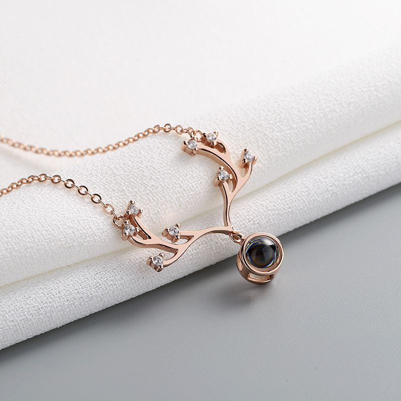 Deer Antler Zircon Silver Necklace for Women