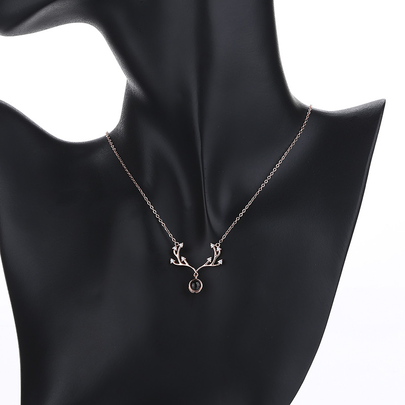 Deer Antler Zircon Silver Necklace for Women