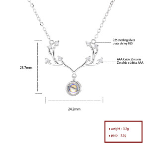 Wholesale Fashion Aaa Cubic Zirconia Unique Fashion Jewelry 925 Pure Silver Antlers Necklaces Charm Animal Pendant  Women Jewlery