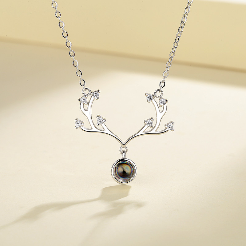 Deer Antler Zircon Silver Necklace for Women