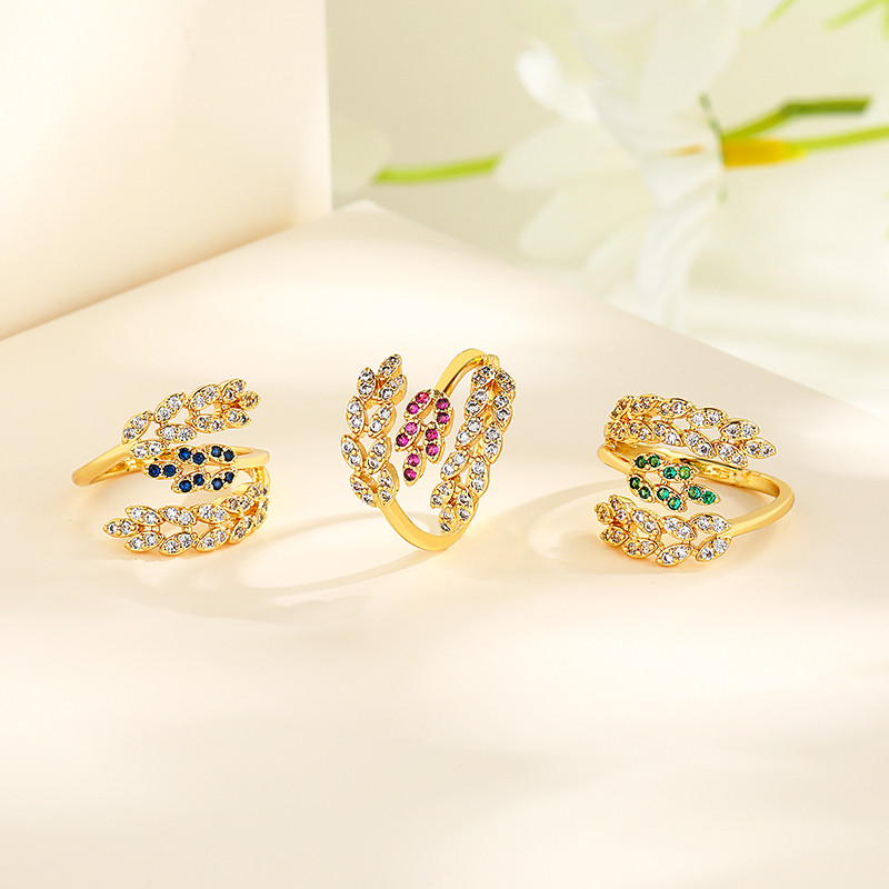 Leaf Zircon Gold Plated Ring